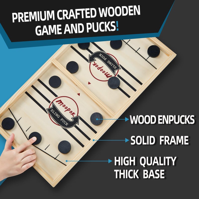 moopok Fast Sling Puck Game - 2 in1 Chess Board and Desktop Battle Super Winner Game,Fast Action Wooden Air Hockey Board Game,Adults and Kids Family Friend Funny Slingshot Game Toys - Image 4